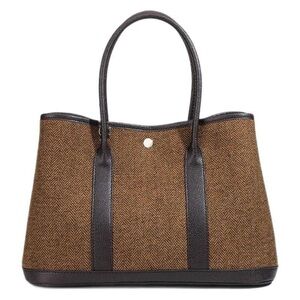 Textile & Faux Leather Tote Bag – Brown/Dark Brown Large Shoulder Bag & HandBag